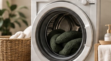 Het dekbed in een wasmachine
