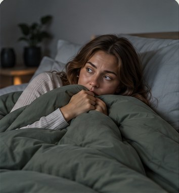 Vrouw kruipt weg onder het dekbed